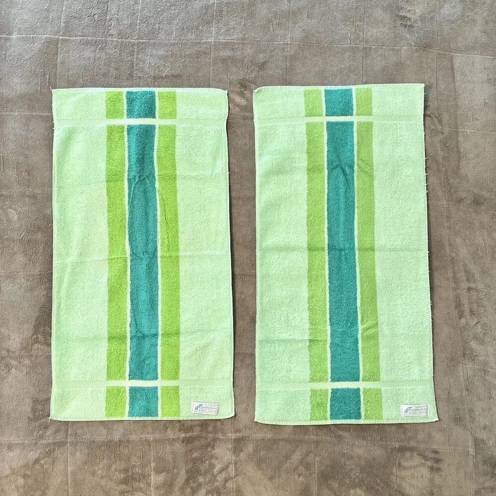 Vintage Fieldcrest Towel Set Green Stripe, 1 Bath, 2 Hand, 3 Pc Royal Velvet